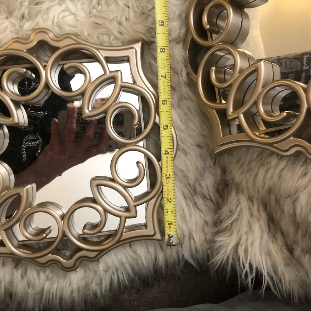 Set Of Three Decorative Gold Scrolled Wall Mirrors Lightweight Hollywood Regency